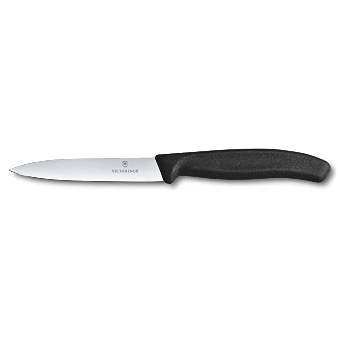 Victorinox Kitchen Knife, Stainless Steel Swiss Made Vegetable Cutting and Chopping Knife, Straight Edge, 10 cm, Black