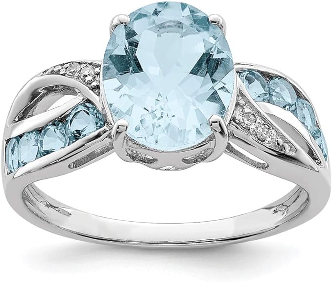 Solid 925 Sterling Silver Diamond and Light Swiss Blue Topaz Engagement Ring (.02 cttw.)