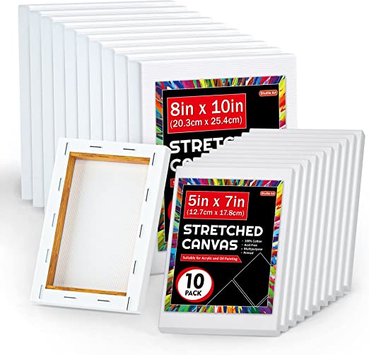 Shuttle Art Stretched Canvas, 20 PCS Value Pack, 5 x 7, 8 x 10 Inches (10 of Each), 100% Cotton, Primed White Canvases for Painting, Stretched Canvas Art Supplies for Acrylic, Oil, Acrylic Pouring