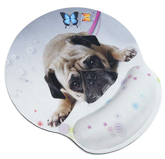 RICHEN Memory Foam Mouse Pad with Wrist Support,Ergonomic Mouse Pad with Wrist Rest,Non-Slip Rubber Base for Computer Laptop & Mac,Lightweight Rest for Home,Office & Travel (Cute Pug)