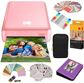 Kodak Mini2 Instant Photo Printer (Pink) Gift Bundle   Paper (20 Sheets)   Deluxe Case   7 Fun Sticker Sets   Twin Tip Markers   Photo Album   Hanging Frames