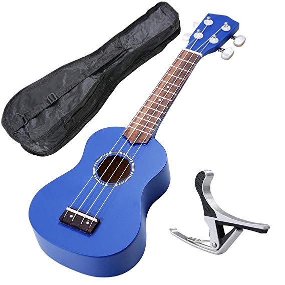 AW 21" Blue Ukulele Basswood w/Bag Aluminum Capo For Adult Kids Study Musical Instrument Hobby