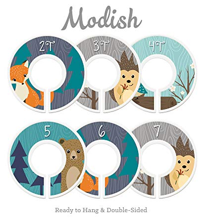Modish Labels Toddler Child Closet Dividers, Closet Organizers, Toddler Size Dividers, Young Child Size Dividers, Boy, Woodland, Fox, Bear, Owl, Hedgehog (Toddler/Child)