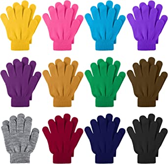 Cooraby 12 Pairs Kid's Winter Magic Gloves Children Stretchy Warm Magic Gloves Boys or Girls Knit Gloves