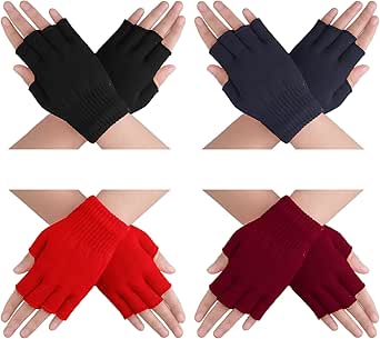 4 Pairs Winter Fingerless Gloves Warm Half Finger Mittens Cold Weather Knit Gloves for Women for Driving Skiing Running