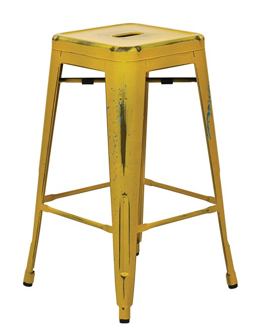 Office Star Bristow Antique Metal Barstool, 26-Inch, Antique Yellow with Blue Specks, 4-Pack