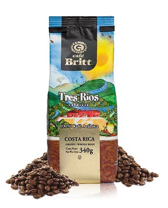 Cafe Britt Single Origin Costa Rica Tres Rios, Whole Bean coffee, 100% Arabica, 12 oz Kosher certified