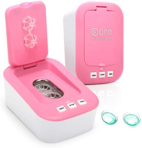Contact Lens Cleaning Machine Travel Mini Ultrasonic Contact Lens Cleaner Kit Daily Care Fast Cleaning (New Version) (Rose Powder)