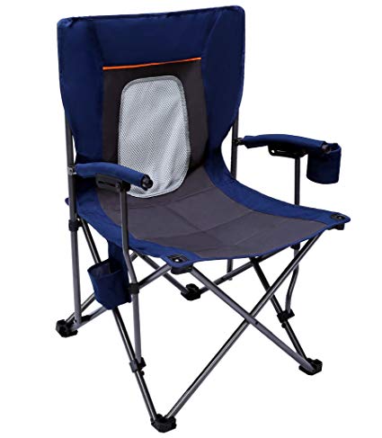 PORTAL Camping Chair Folding Portable Quad Mesh Back with Cup Holder Pocket and Hard Armrest, Supports 300 lbs