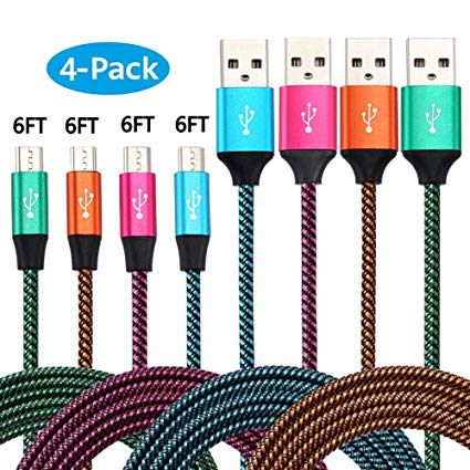 Android Charger Cable 6FT 4-Pack Nylon Braided Micro USB Cable Cell Phone Charger Android Fast Charging Cord Compatible with Samsung Galaxy S6 S7 Edge J3 J7,LG,HTC,Motorola,Sony,Xbox One,PS4,Yirddeo