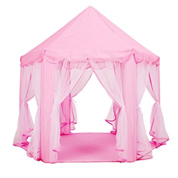 Iwotou Princess Castle Play Tent Kids Teepee   Carrying Case, Play Fort, Foldable Pop Up Pink Play Tent/House Toy for Indoor & Outdoor Use, Gifts for Girls, Boys