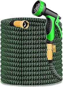 100FT Expandable Garden Hose - with 10-Function Nozzle - Lightweight, No-Kink, Durable 4-Layer Design, Leak-Proof Brass Connectors, Flexible Retractable Water Hose