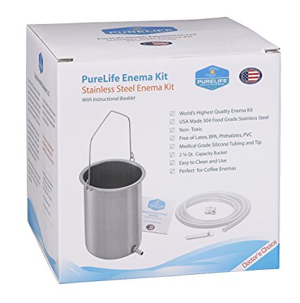 Purelife USA Made Stainless Steel Enema Kit -  Medical Silicone- America's Choice for Quality