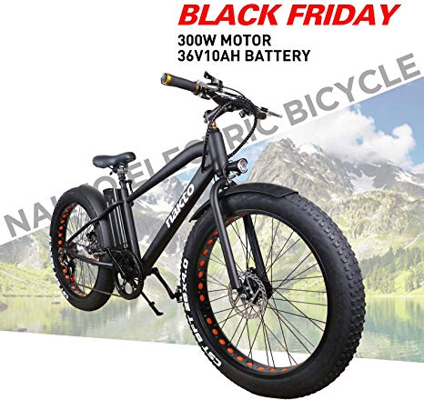 nakto 20"/26" Electric Bike Fat Tire Mountain Ebike 300W/350W/500W Electric Bicycle with 36V10A/48V12A Lithium Battery (Black/White)
