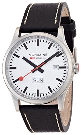 Mondaine Men's Quartz Watch with White Dial Analogue Display and Black Leather Strap A667.30308.16SBB