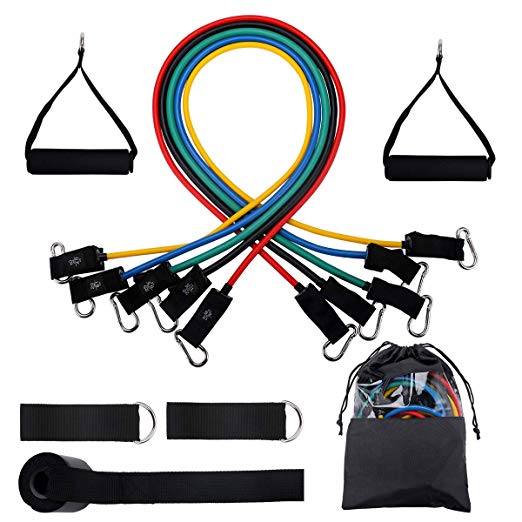 Powsure Resistance Bands Set, Excersize Bands with Handles, Resistant Bands with Door Attachment, Ankle Straps, Exercise Tube for Men, Women, Strengthening Muscle, Home Gym Workout Training