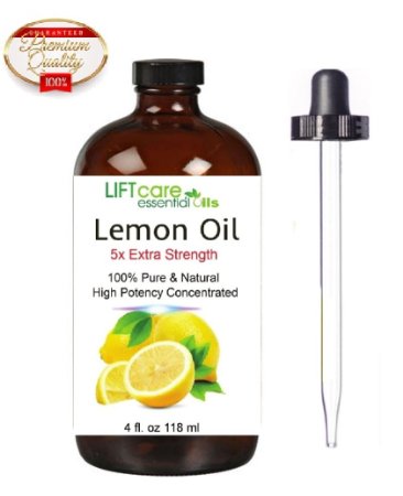 ONE DAY SALE Lift Care 5X Extra Strength Lemon Essential Oil HUGE 4OZ Bottle 5x Fold Stronger and More Potent Extraction for Longer-lasting Aromatherapy and Concentrated Ingredient for Scented Soap Skin Lightening Purifying Body Natural Disinfectant and Oil Diffuser