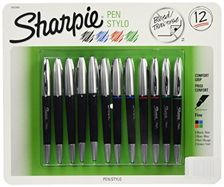 Sharpie Grip Porous Point Stick Pen, Fine Point (12-Count, Assorted Colors)