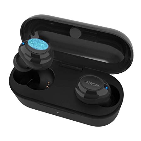 Wireless Earbuds Bluetooth Headphones, AIWONS Bluetooth 5.0 Touch Control Stereo Hi-Fi Sound IPX5 Waterproof 16H Playtime with Charging Case, Bluetooth Headset (Black)