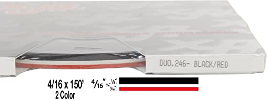 Universal Duo-Tone 0204246 - Auto Customizing 2 Color Dual Pinstripe - 4/16" x 150' (1/8” Stripe, 1/16" Gap, Then 1/16” Stripe) - 246-Black/Red