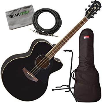 Yamaha CPX600 BL Black Medium Jumbo Acoustic Electric Guitar w/Bag, Stand, Clot