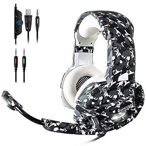 ECOOPRO Newest Gaming Headset with Mic for PS4, Xbox One, PC, Nintendo Switch, Pro 50mm Driver, 3.5mm Surround Stereo Game Headphone with Noise Cancelling Microphone, Soft Memory Earmuffs, LED Lights