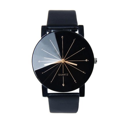 Unique Mens Quartz Round Dial Case Clock PU Leather Band Wrist Watch Black