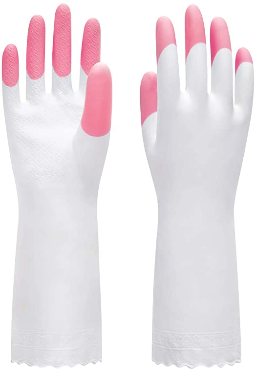 Pacific PPE Cleaning Glove Reusable Household Dishwashing Gloves-Latex Free Waterproof PVC Gloves for Kitchen,Gardening Gloves Unlined(Pink,L)