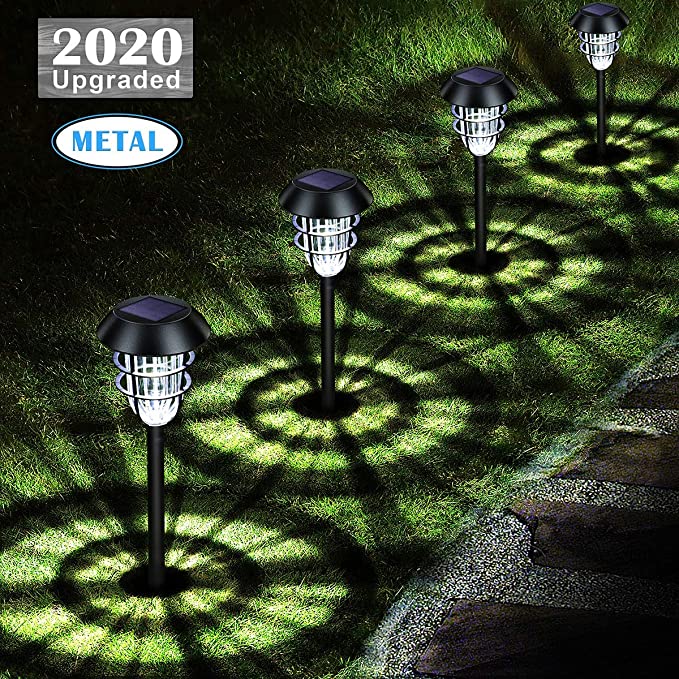 URPOWER Metal Solar Lights Outdoor Upgraded Bright Solar Pathway Lights Waterproof Auto On / Off Garden Lights Solar Powered Solar Landscape Lights for Lawn Yard Patio Path Driveway Cool White(4 Pack)