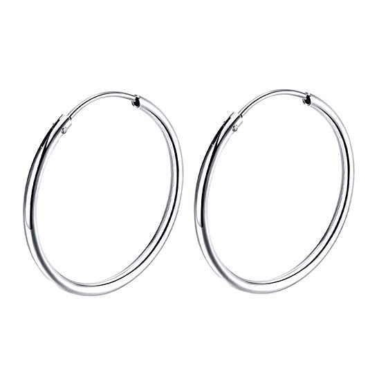 S925 Sterling Silver hoop earrings For Women Girls, Polished Round Endless Fine Circle Hoops earrings gift, All Sizes