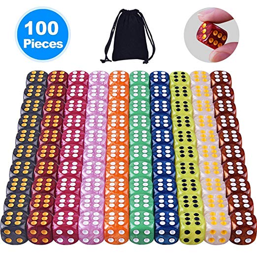 Austor 100 Pieces 6-Sided Game Dice Set (Free Pouch), 10 Pearl Colors Rounded Edges Dices for Tenzi, Farkle, Yahtzee, Bunco or Teaching Math