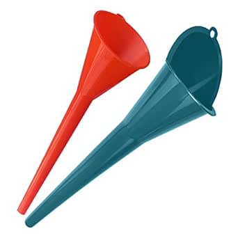 Multi-Function Plastic Long Neck Oil Funnel - for All Automotive Oils Lubricants Engine Oils Water Diesel Fuel Kerosene and Other Liquids (1 Blue   1 Red)