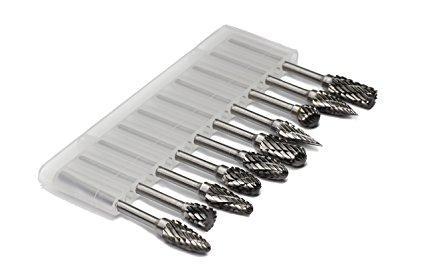 YUFU-10 Pcs Double Cut Solid Carbide Rotary Burr Set 3mm(0.118 Inch) Shank For Die Grinder Drill ,Metal Carving, Polishing,Engraving,Drilling