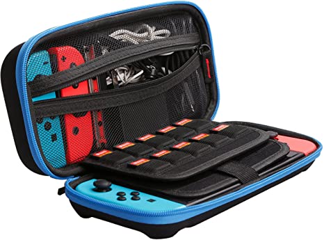 Leandro New Version Switch Case EVA Hard Shell Portable Travel Bag for Nintendo Switch, Storage 20 Game Cartridges, Two Extra Joy Cons and Other Small Accessories(Blue)