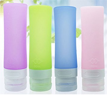 JasCherry 4 pcs Leakproof Silicone Travel Bottles Set - TSA Carry On Approved, BPA Free - Squeezable and Portable Storage Bottle for Shampoo, Sunblock and Toiletries Etc (Large size 80ml)