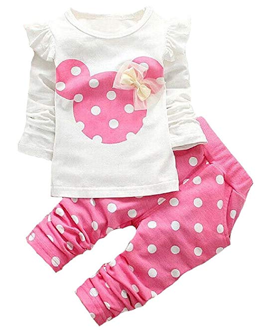 Cute Toddler Baby Girls Clothes Set Long Sleeve T-Shirt and Pants Kids 2pcs Outfits