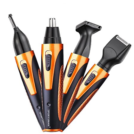 Nose Hair Trimmer - Professional Ear, Eyebrows, Sideburns and Mustache 4 in 1 Rechargeable Electric Set - Easy to Clean and Vacuum System Clipper - No Pull Hair