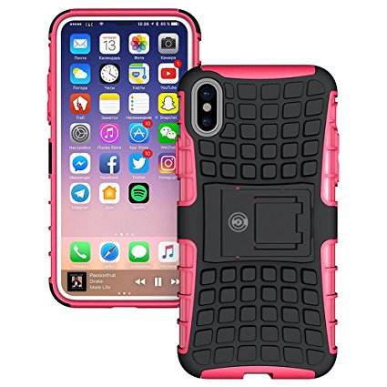 iPhone X Case, iPhone X Case by Cable and Case - [HEAVY DUTY] Tough Dual Layer 2 in 1 Rugged Rubber Hybrid Hard/Soft Impact Protective Cover [With Kickstand] Shipped from the U.S.A. - Pink