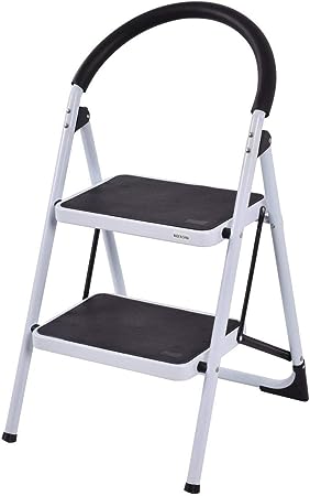 COSTWAY 2 Step Ladder, Lightweight Folding Stool Heavy Duty Industrial 330 lbs Capacity, Black/White