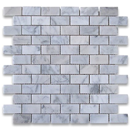 Carrara White Italian Carrera Marble Subway Brick Mosaic Tile 1 x 2 Polished
