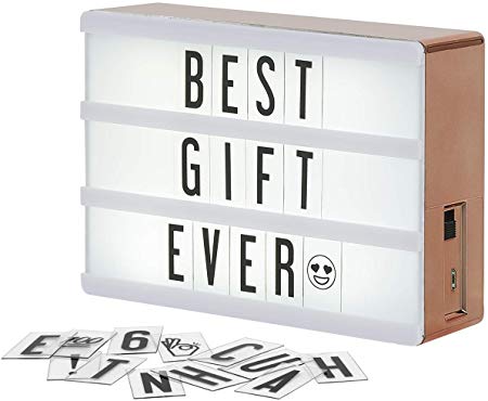 My Cinema Lightbox Micro Rose Gold LED Marquee with 100 Letters, Numbers, Symbols and Emojis to Make Your own Sign, A6 Mini Size 4x6”, Metallic Finish