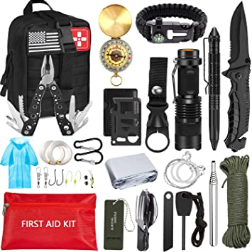 MIBOTE Emergency Survival Kit, Professional Survival Gear Tool First Aid Kit SOS Emergency Survival Kit with Molle Pouch for Camping Adventures