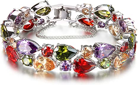 Gemstone Bracelet For Women Morganite Topaz Garnet Amethyst Aquamarine Crystal Bangle Bracelets 7.5 Inch