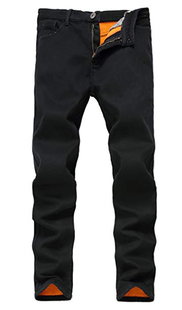 FREDD MARSHALL Men's Fleece Lined Skinny Winter Slim Fit Thicken Warm Stretch Jeans