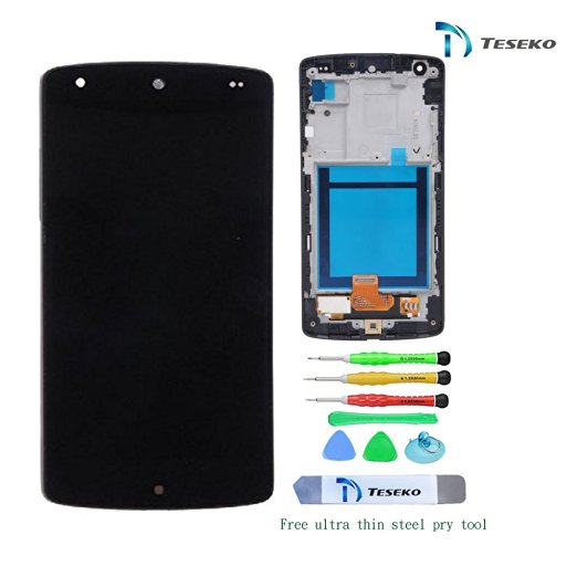 Teseko Touch Screen Digitizer LCD Display with Bezel Frame Assembly,Repair DIY Tools&Glass Screen Protectorfor Google LG Nexus 5 D820 (Black)