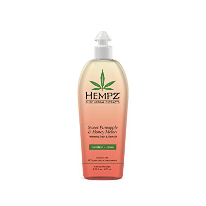 Hempz Hydrating Bath and Body Oil, Off Yellow, Sweet Pineapple/Honey Melon, 6.76 Fluid Ounce