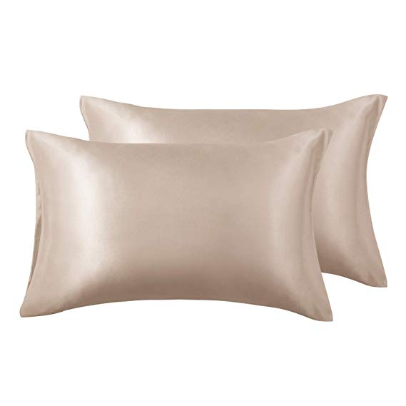 Love's cabin Silk Satin Pillowcase for Hair and Skin (Camel Taupe Khaki, 20x40 inches) Slip King Size Pillow Cases Set of 2 - Satin Cooling Pillow Covers with Envelope Closure
