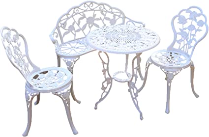 KAI LI Outdoor Outdoor Tables and Chairs cast Aluminum Four Piece Set, Including a Table, Two Round Chairs and a Bench Rose White Style Swimming Pool Leisure