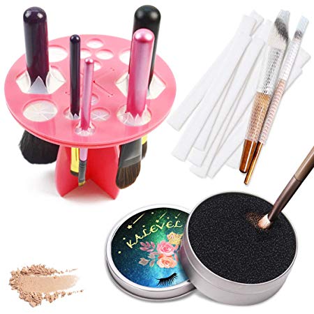 Kalevel Color Removal Cleaner Sponge Makeup Brushes Drying Rack Tree Dryer with Bonus Makeup Brush Cover Protectors (Pink Set)