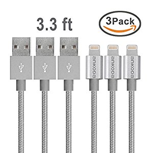 Ankoda� 3Pack 3.3ft/1M Nylon Braided Lightning to USB Cable, Lightning Data Sync & Charge USB Cable for iPhone SE 6S 6S Plus 6 6Plus 5S 5C 5, iPad Air Air 2 mini2 mini3 4th, iPod Nano, iPad Pro and More (Grey)